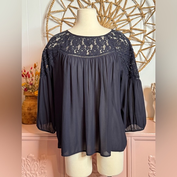 Ann Taylor Tops - Ann Taylor sheer Navy Lace‎ Blouse